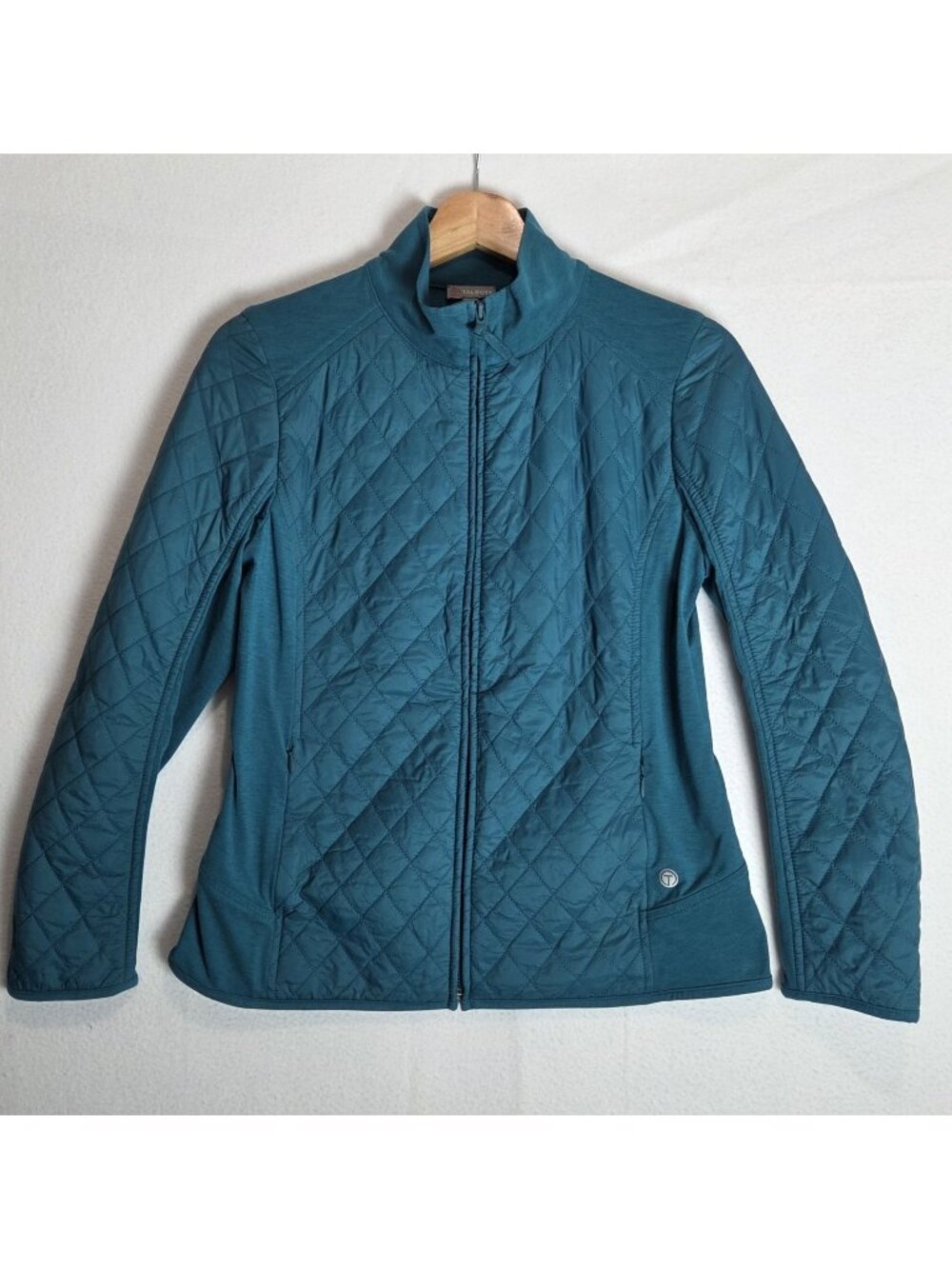 Talbots Teal Quilted Knit Zipped Jacket Womens Petite Washable FLAWED DISCOLORED